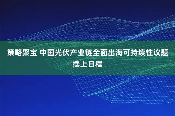 策略聚宝 中国光伏产业链全面出海可持续性议题摆上日程