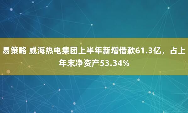 易策略 威海热电集团上半年新增借款61.3亿，占上年末净资产53.34%